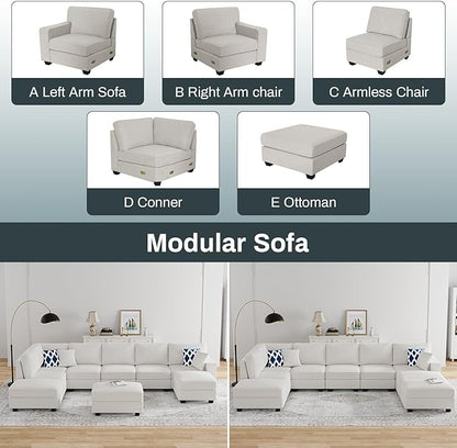 Legend Vansen Modular Sectional Sofa U Shaped Couch with Ottoman Modern Reversible Corner Sectional Couch for Living Room (Cream, U Shaped Sofa-4)