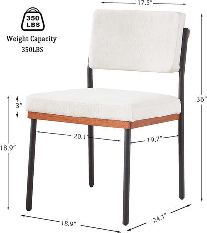 Modern Dining Chairs Set of 2,Kitchen Chairs with Thick Cushions and Adjustable Foot Pads, Upholstered Fabric Dining Room Chairs with Sturdy Metal Legs,White