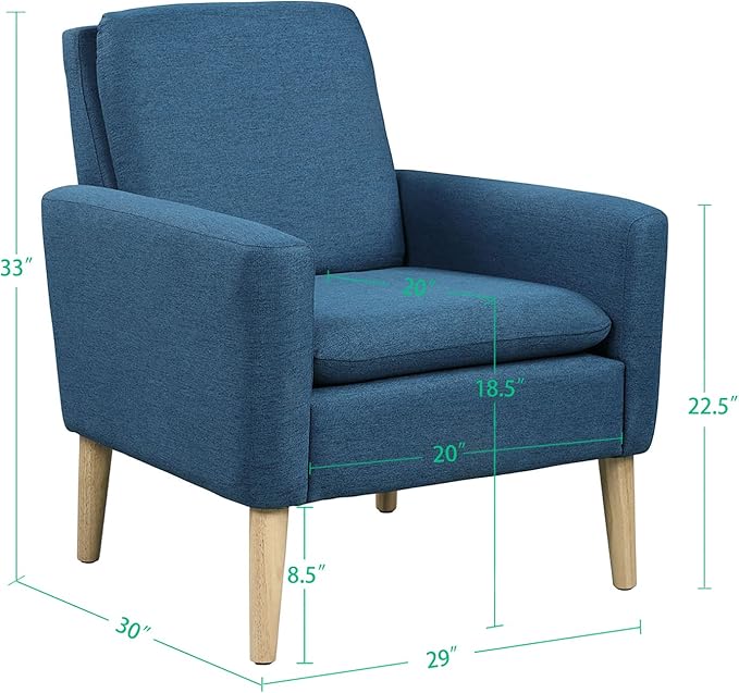 Lohoms Accent Chair for Living Room, Comfy Upholstered Reading Leisure Chair for Bedroom, Mid-Century Modern Armchair, Linen Fabric Single Sofa Chair for Apartment, Waiting Room, Navy Blue
