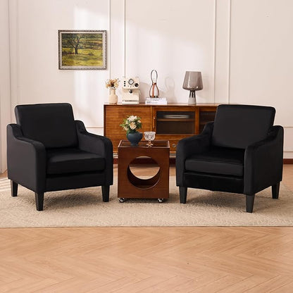 Accent Chairs Set of 2 with Soft Armrest, Modern Living Room Chairs, Upholstered Comfy Chair with Cushion, Boucle Pottery Barn Accent Chair, Single Armchair, Black