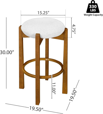 Christopher Knight Home Lilac Modern Counter Height Bar Stools Set of 4, Fabric Round Stool Chair for Kitchen Island, Wooden Dining Room Chair, Upholstered Counter Stool with Footrest, Walnut+Ivory