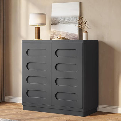 Buffet Cabinet with Storage, Arc Accent Sideboard with 2 Doors and Adjustable Shelves, Large Console Table for Dining Room, Kitchen, Living Room, Black