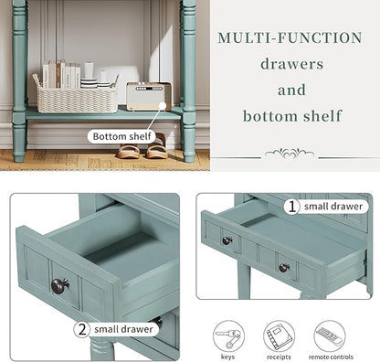Knocbel Slim Antique Entry Console Table with 3 Drawers & Bottom Open Shelf, Solid Wood Narrow Sofa Couch Table for Entryway Hallway Living Room 23.7" W x 13" D x 31.4" H Light Blue