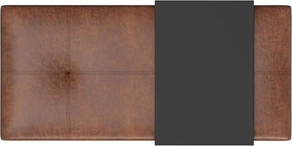 SIMPLIHOME Oregon 42 inch Wide Transitional Rectangle Storage Ottoman Bench with Tray in Distressed Saddle Brown Vegan Faux Leather, Assembled, For the Living Room, Entryway and Family Room