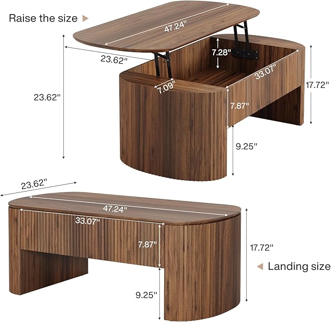 Tribesigns 47-Inch Oval Lift Top Coffee Table with Storage Shelf for Living Room, Rustic Lift Up Tabletop Mid Century Center Tables with Hidden Compartment, Rustic Brown