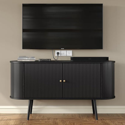 Furniouse 54.4''W Buffet Cabinet with Storage Fluted Sideboard Cabinet with Doors & 4 Shelf Storage for Living Room, Hallway, Kitchen, Black
