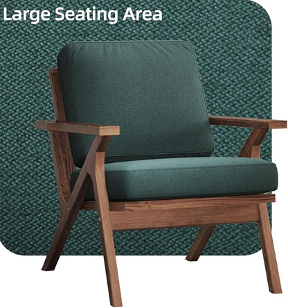 INZOY Mid-Century Modern Accent Chair Set of 2, Breathable Fabric Living Room Chair and Soft Thick Padded Armchair for Living Room Bedroom Reception with Removable Upholstered Cushions, Dark Green