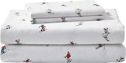 Eddie Bauer - Flannel Sheets Full Size, Anti-Pilling & Wrinkle Resistant Cotton, Touchably Soft for All-Season Comfort - Bed Sheets with Matching Pillowcases & Fitted Sheet (Ski Slope White)