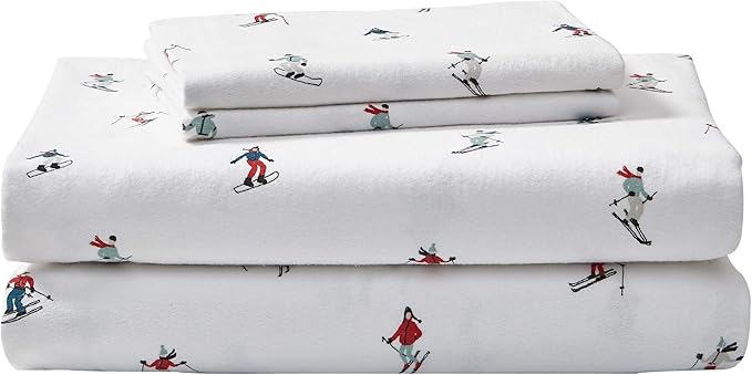 Eddie Bauer - Flannel Sheets King Size, Anti-Pilling & Wrinkle Resistant Cotton, Touchably Soft for All-Season Comfort - Bed Sheets with Matching Pillowcases & Fitted Sheet (Ski Slope)