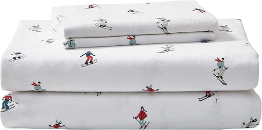 Eddie Bauer - Flannel Sheets King Size, Anti-Pilling & Wrinkle Resistant Cotton, Touchably Soft for All-Season Comfort - Bed Sheets with Matching Pillowcases & Fitted Sheet (Ski Slope)