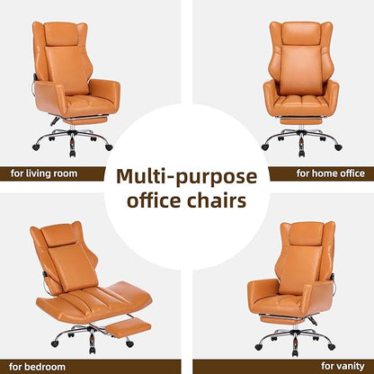 DYHOME Orange Leather Office Chair with Massage and Footrest, Heavy Duty Task Desk Chairs, Swivel Ergonomic Computer Gaming Chairs with Lumbar Support, Wheels Flip-up Arms Adjustable Height