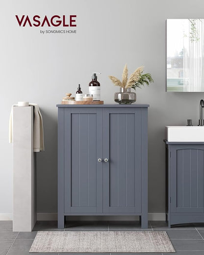 VASAGLE Floor Storage Cabinet, Freestanding Storage Unit with 2 Adjustable Shelves, for Bathroom Living Room Dining Kitchen, 11.8 x 23.6 x 31.5 Inches, Slate Gray UBCB60GY