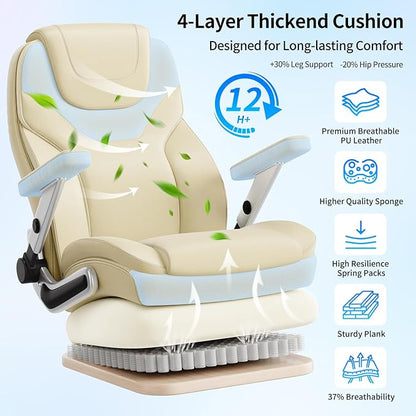 Big and Tall Office Chair with 5D Arms, 600lbs Fabric & PU Leather Heavy Duty Desk Chair, Adjustable Lumbar Support & Height, Tilt Function, High Back Ergonomic Executive Computer Chair