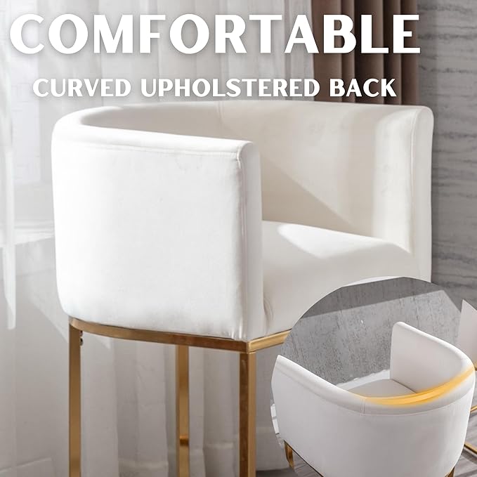 Contemporary Cream Velvet Bar Stool, 24" Upholstered Fabric Counter Height Barstool Kitchen Counter Island Stool with Screwed Together Golden Metal Base