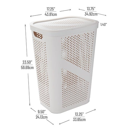 Mind Reader 60L Slim Laundry Hamper, Clothes Basket, Lid, Ventilated, Plastic, Set of 2, Ivory