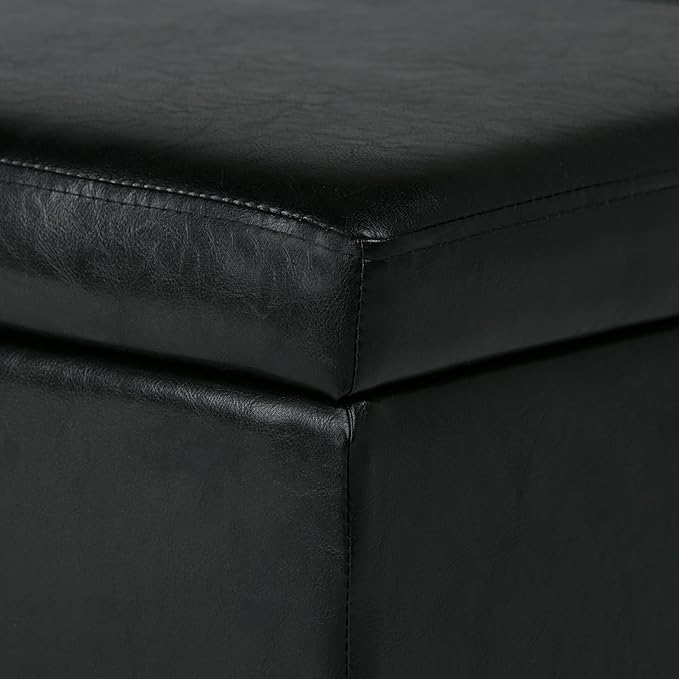 SIMPLIHOME Avalon Storage Ottoman Bench - 48 inch Wide Upholstered Solid Wood Rectangular Ottoman in Carbon Black, Contemporary Storage Bench for Bedroom or Living Room with Lift-Top Lid