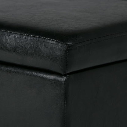 SIMPLIHOME Avalon Storage Ottoman Bench - 48 inch Wide Upholstered Solid Wood Rectangular Ottoman in Carbon Black, Contemporary Storage Bench for Bedroom or Living Room with Lift-Top Lid
