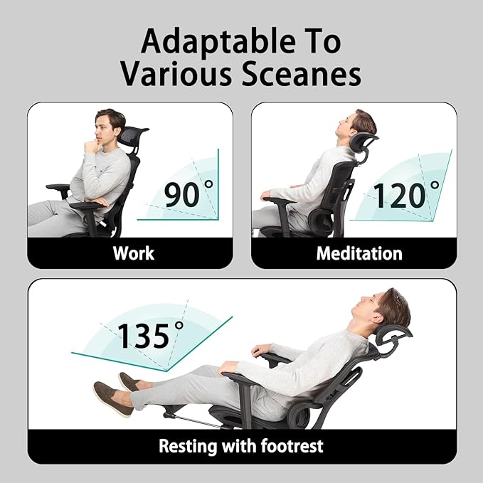 Ergonomic Office Chair with Footrest, 4D Adjustable Armrests, Comfy Swivel Rolling Mesh Computer Desk Chair with Lumbar Support, Wheels for Office, Home, Gaming, S2 Elite