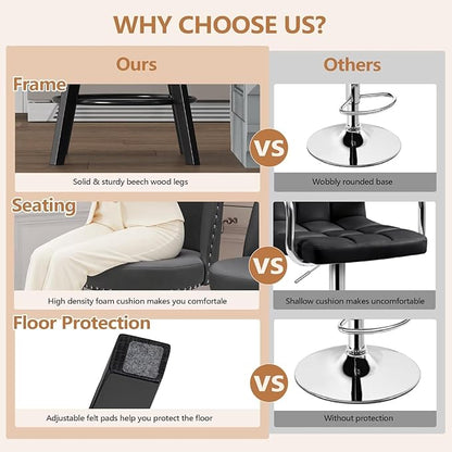 MINCETA Bar Stool, PU Leather Barstool, 26 Inch Upholstered Counter Stool with High Back and Footrest, Swivel Counter Height Barstool for Kitchen Island Home Bar Dark Gray