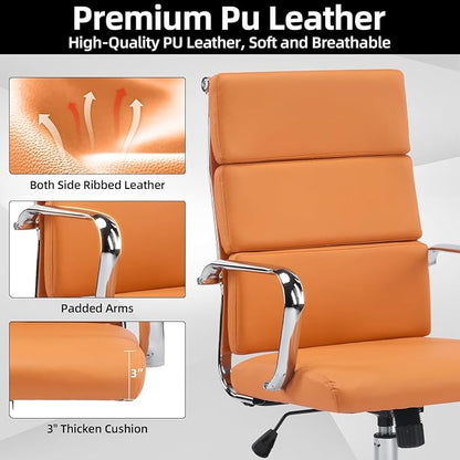 Office Chair, Ergonomic Adjustable Desk Chair, Mid Back Executive Comfortable Leather Lumbar Support Home Computer Chair with Padded Seat Swivel Wheels