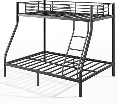 Twin Over Full Bunk Bed for Adults with Stairs, Metal Bunk Beds Twin Over Full Size for Teens Dorm Bedroom Guest Room,Heavy Duty Bunk Beds with Ladder and Guardrail, No Box Spring Needed,Black