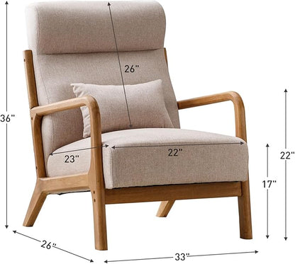 ANJHOME Mid Century High Back Accent Chairs Set of 2, Single Lounge Armchair with Solid Wood Frame, Comfy Reading Chair for Living Room, Easy Assembly