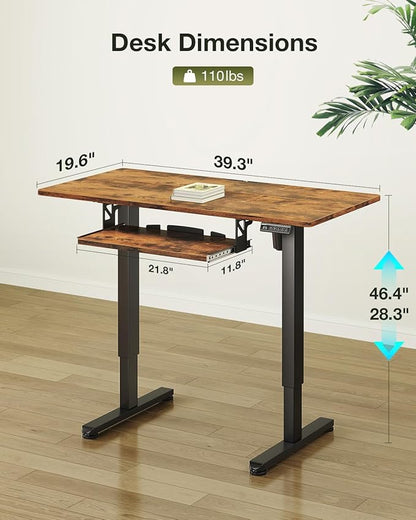 Casaottima Electric Standing Desk with Keyboard Tray, 40 Inch Height Adjustable Small Table, Sit Stand Table, Writing Computer Desk for Home, Office, Workstation, Rustic Brown