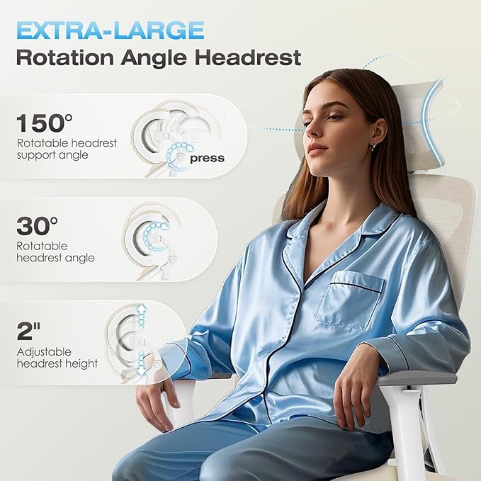 Ergonomic Office Chair, High Back Mesh Desk Chair with 4-Position Height Adjustable Back, 3D Armrests, Adaptive Lumbar Support, 3-Level Tilt Function, 3D Headrest, Comfy Computer Gaming Chairs