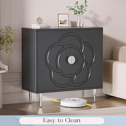 TOLEAD Storage Cabinet, Modern Sideboard Buffet Cabinet with Decorative Flower Pattern Doors, Accent Sideboard Cabinet for Living Room, Kitchen, Grey