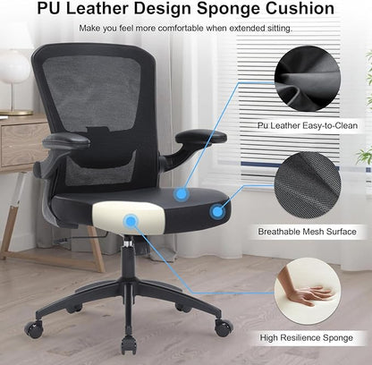 Office Chair, 350lbs Heavy Duty Ergonomic Desk Chair with Flip-Up Arms, Home Office Desk Chairs with Adjustable Seat Height & Lumbar Support, Executive Computer Desk Chair for Heavy People