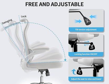 TRALT Ergonomic Office Chair - Desk Chair with Wave High Back Adjustable Lumbar Support Computer Chair - Gaming Chairs Mesh Backrest and PU Leather Seat for Home Reading Chairs to Adults(White)