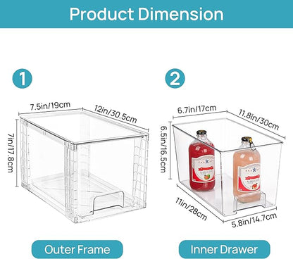 Vtopmart 4Pack Large Stackable Kitchen Pantry Storage Drawers, Clear Organizer Bins with Handles, Acrylic Drawer Organizers for Kitchen Pantry, Bathroom Undersink, Cabinet Organization and Storage