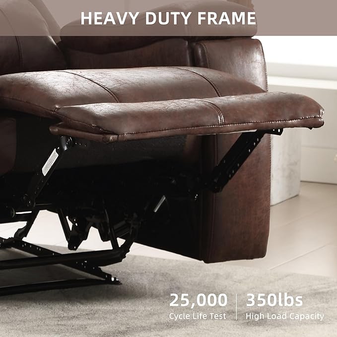Leather Recliner Chair, Manual Recliner Chair for Adults with Overstuffed Arms and Back, Single Sofa Recliner with Cup Holders for Living Room (1, Red Brown)