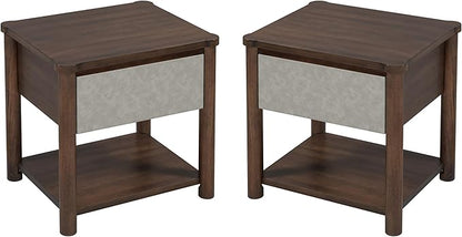 Christopher Knight Home Zeri Bedroom Nightstands Set of 2, Wood Nightstand with Drawers, Small Bedside Table Set of 2, End Table for Living Room, Multipurpose Storage Cabinet, Light Gray + Walnut