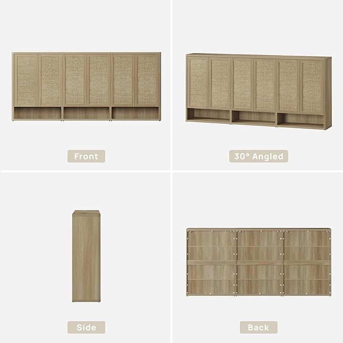 SICOTAS Rattan Shoe Storage Cabinet - Modular Shoe Cabinets with Door Tall Large Shoe Cabinet Storage for Entryway - 96.8" Wide Modular Cabinet for Hallway, Living Room