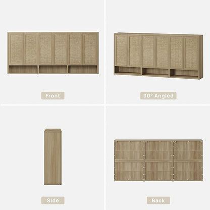 SICOTAS Rattan Shoe Storage Cabinet - Modular Shoe Cabinets with Door Tall Large Shoe Cabinet Storage for Entryway - 96.8" Wide Modular Cabinet for Hallway, Living Room