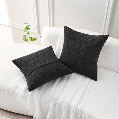 FUTEI Pack of 2 Black Decorative Throw Pillow Covers 20x20 Inch Soft Cozy Solid Boucle Textured Cushion Case,Modern Home Decor for Couch Bed Living Room