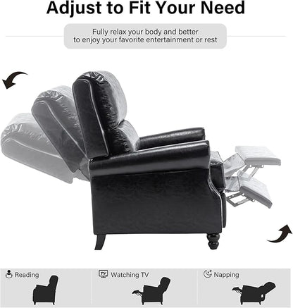 Faux Leather Recliner Chair, Modern Pushback Armchair with Adjustable Backrest & Footrest for Bedroom, Living Room, Black, Set of 1