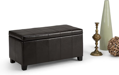 SIMPLIHOME Dover 36 inch Wide Contemporary Rectangle Storage Ottoman Bench in Tanners Brown Vegan Faux Leather, Assembled, For the Living Room, Entryway and Family Room