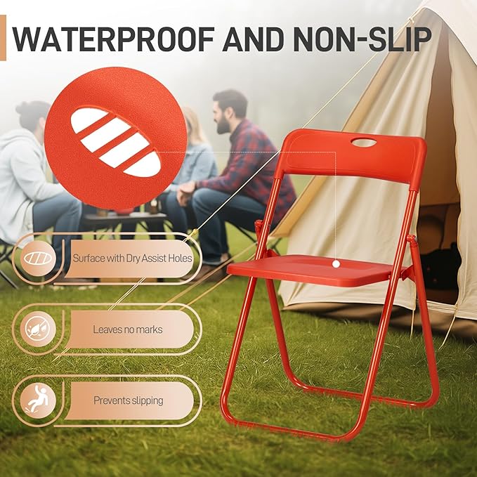Karl home 10 Pcs Folding Chair, 300LBS Lightweight Foldable Plastic Chair, Reinforced Metal Frame Easy to Fold & Store for Indoor & Outdoor, Wedding, Party, Meeting Room, Patio and Garden, Orange