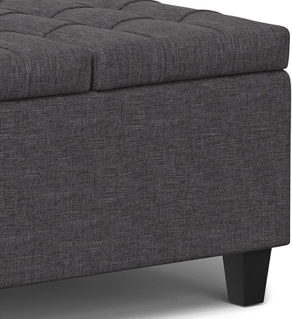 SIMPLIHOME Harrison 30 inch Wide Transitional Square Small Coffee Table Storage Ottoman in Slate Grey , Assembled, For the Living Room and Bedroom