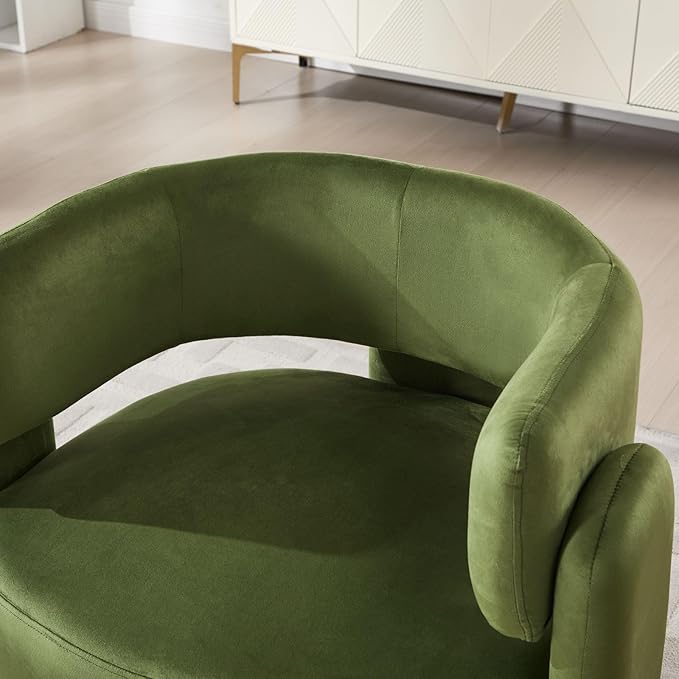 Set of 2 Accent Chairs with Arms, Upholstered Barrel Armchair with Curved Back, Comfy Single Side Chair for Reading, Living Room, Home Office, Green