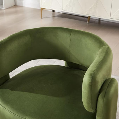 Velvet Accent Chair with Arms, Upholstered Barrel Armchair with Curved Back, Comfy Single Side Chair for Reading, Living Room, Home Office, Green
