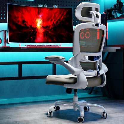 TRALT Office Chair Ergonomic Desk Chair, 330 LBS Home Mesh Office Desk Chairs with Wheels, Comfortable Gaming Chair, High Back Office Chair for Long Hours (Khaki)