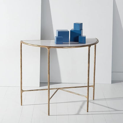 SAFAVIEH Couture Home Collection Jessa Brass Metal/White Marble Top Half Moon Entryway Living Room Console Table (Fully Assembled)