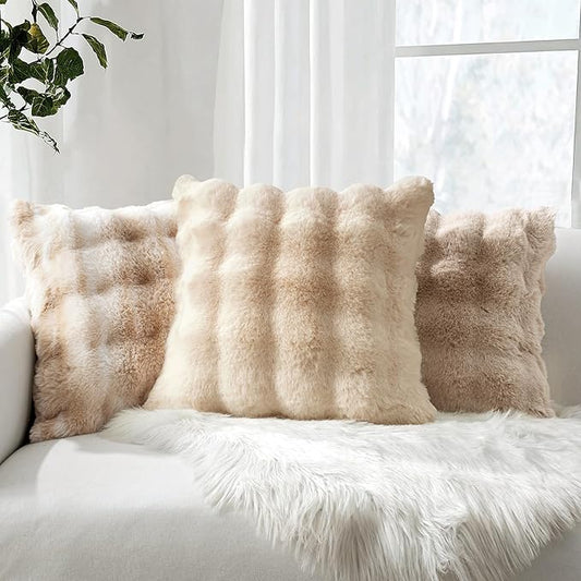 MIULEE Faux Fur Pillow Covers Thick Soft Plush Throw Pillows Luxury Home Decor for Couch Bed Bedroom Living Room Sofa,20x20 Inch Pack of 2 Beige