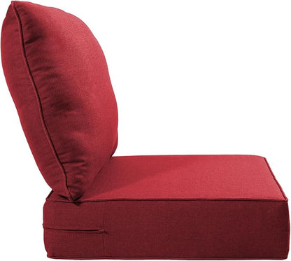 Luxury 24x24x6 Inch Patio Chair Cushions Set of 3 - Memory Foam Deep Seat Water-Resistant Patio Cushion for Lawn Dining Rocking Swivel Chairs Loveseat 3-Seater Sectional Sofa - Red