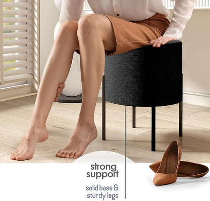 STORAGEBUD Round Ottoman with Storage, Boucle Storage Foot Stool, Makeup Vanity Stool, Small Ottoman Foot Rest, Modern Ottomans for Living Room and Bedroom, Black