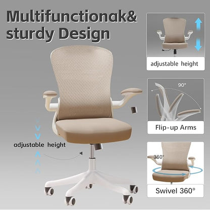 Ergonomic Office Chair with Adjustable Lumbar Support & Flip-Up Armrests - High Back Computer Desk Chair with Thickened Seat Cushion, Rolling Wheels for Home/Office Study Work