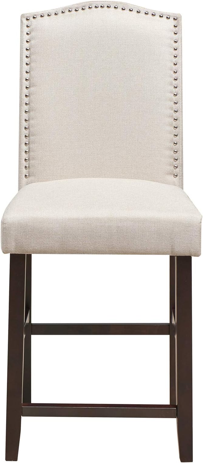 COSTWAY Bar Stools Set of 4, 25'' Upholstered Counter Height Bar Stools with S-Shaped Spring Thick Cushion, Rubber Wood Legs, High Back Leisure Chairs for Living, Kitchen, Dining Room (Beige, 4)